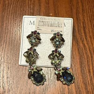 Marchesa Crystal Cluster Drop Earrings Silver Blue Purple